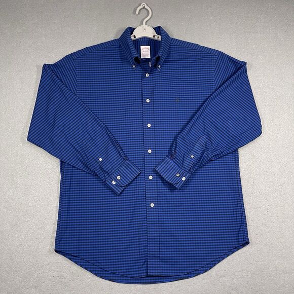 Brooks Brothers Shirt Mens Large Blue Check Gingham Madison Fit Long Sleeve - Picture 1 of 9